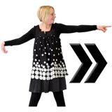 Photo of woman pointing and arrows pointing forward