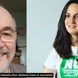 Image of man next to image of woman with caption saying "Professor Chris Frost and Natasha Hirst, National Union of Journalists"