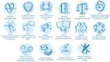 Icons of the 16 rights from the ECHR protected by the Human Rights Act