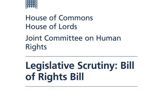 Report front cover reading: "House of Commons, House of Lords, Joint Committee on Human Rights, Legislative Scrutiny: Bill of Rights Bill, Ninth Report of Session 2022-23"