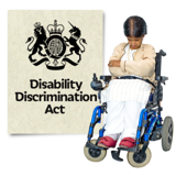Cover of Disability Discrimination Act and photo of woman in wheelchair