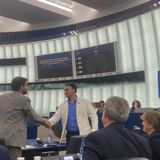 Photo of Rapporteur Kamal Jafarov shaking hands with man at Council of Europe