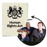 Cover of Human Rights Act and photo of three people
