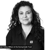 Black and white image of woman with caption saying Nannette Youssef, Policy Officer at Runnymede Trust
