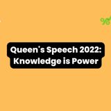 Yellow background with data icons and text reading Queen's Speech: Knowledge is Power