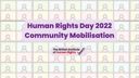 Background with person icons in multicoloured squares and text reading: "Human Rights Day 2022 Community Mobilisation"