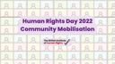 Background with person icons in multicoloured squares and text reading: "Human Rights Day 2022 Community Mobilisation"