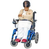 Photo of woman in wheelchair looking sad
